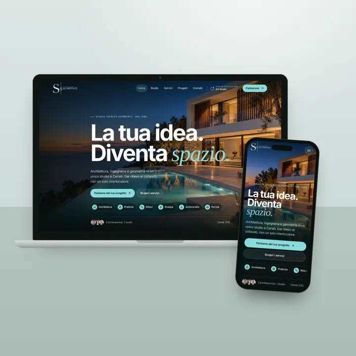 Il sito dello Studio Tecnico Scorpiniti su computer e smartphone