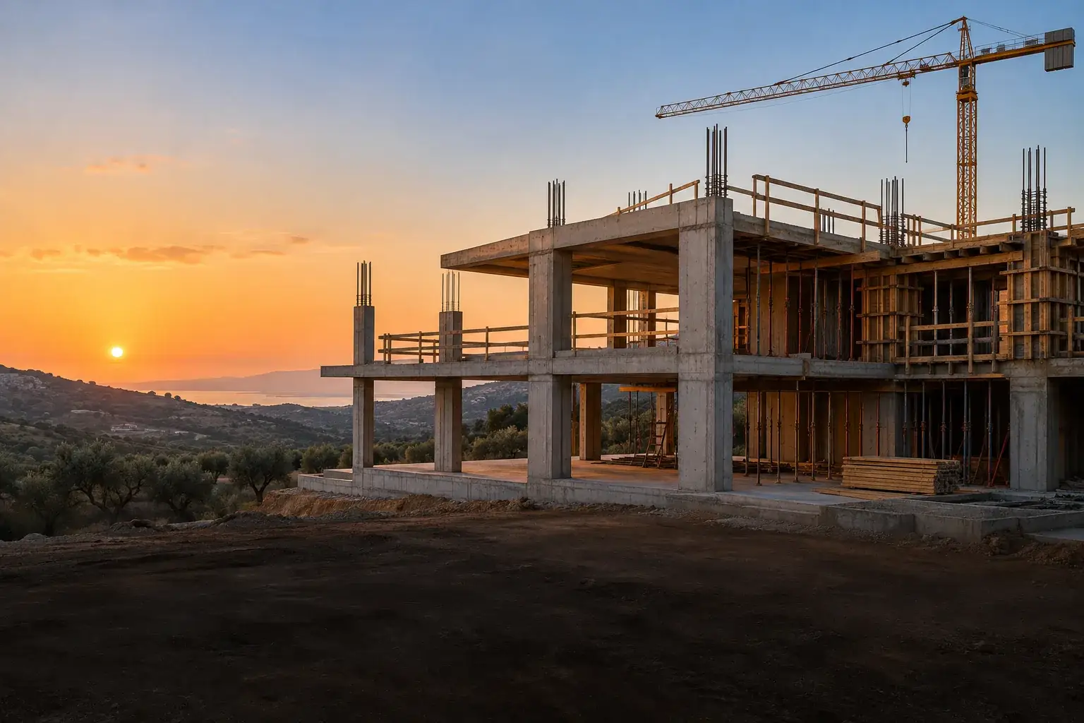 Cantiere di una villa con struttura in cemento armato seguito dallo Studio Tecnico Scorpiniti