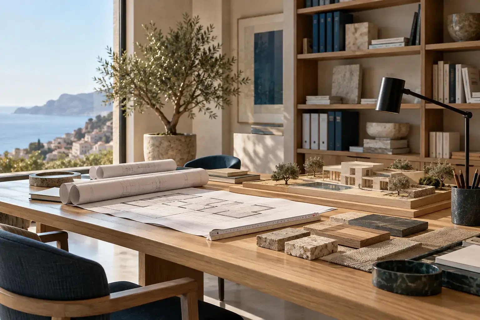 Tavolo di progetto con plastico in legno nello Studio Tecnico Scorpiniti a Cariati