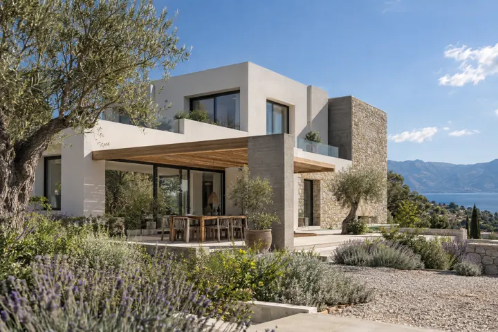 Villa contemporanea appena completata con giardino mediterraneo