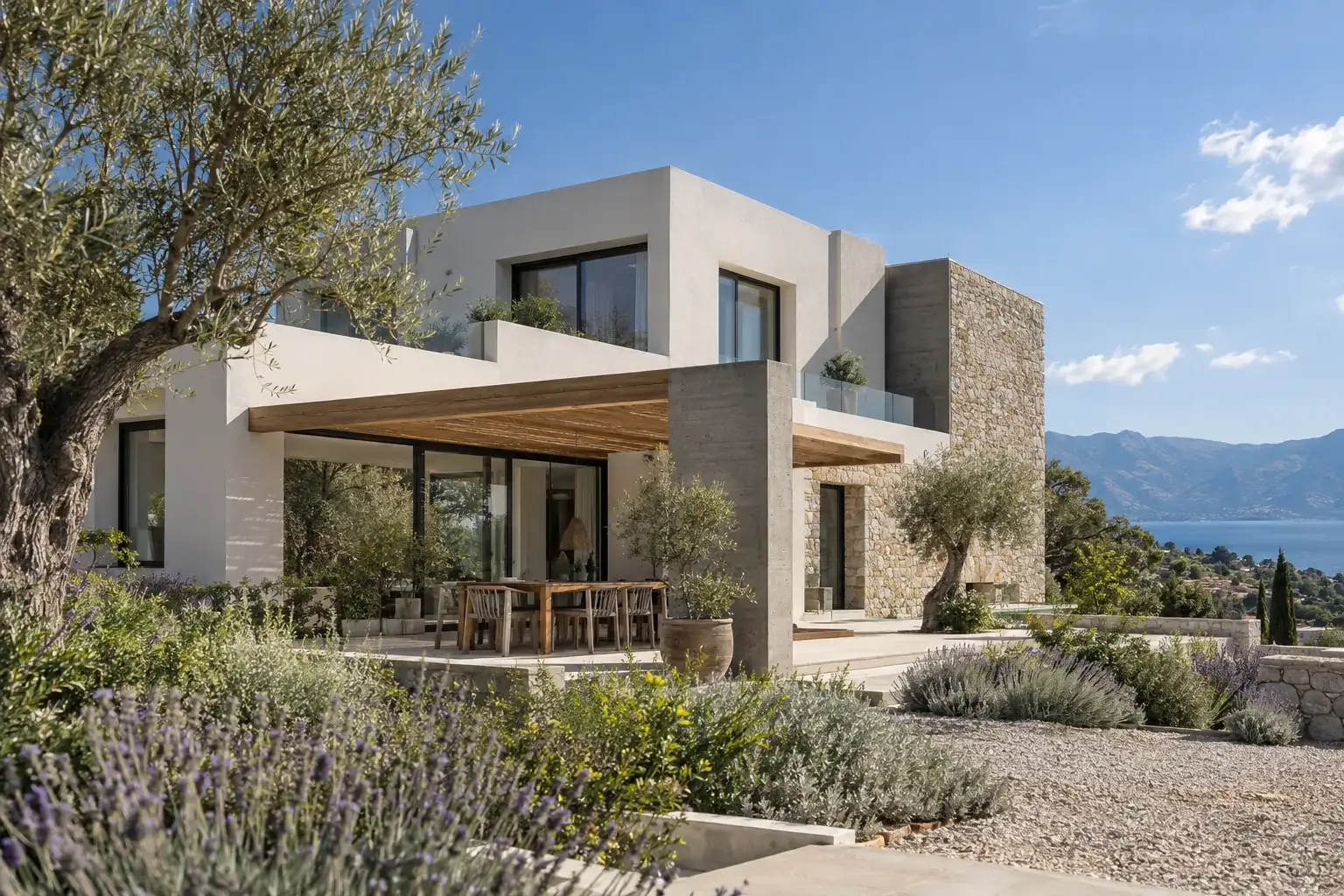 Villa contemporanea appena completata con giardino mediterraneo